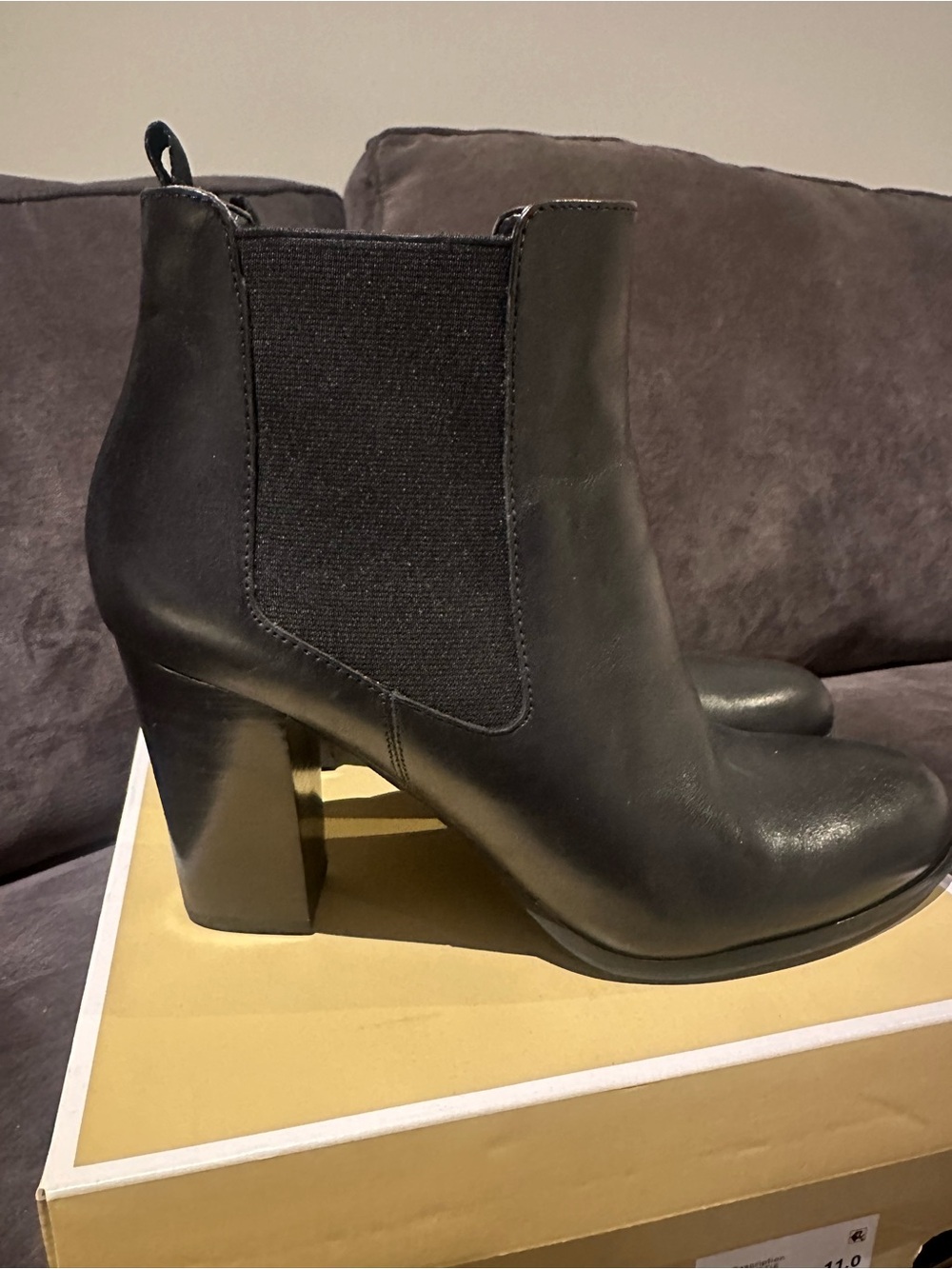 Michael Kors Black Leather Chelsea Booties with Block Heel - Picture 3 of 7
